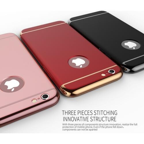 Anti-Knock Arc Design !!! Luxury 3 in 1 Hard Plating PC Case For Iphone 6 6S 4.7inch Ultra Slim Matte Back Cover + Logo Circle