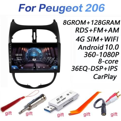4G+64G DSP 2 din Android 9.0 4G NET Car Radio Multimedia Video Player for Peugeot 206 2000 -2016 WiFi BT carplay