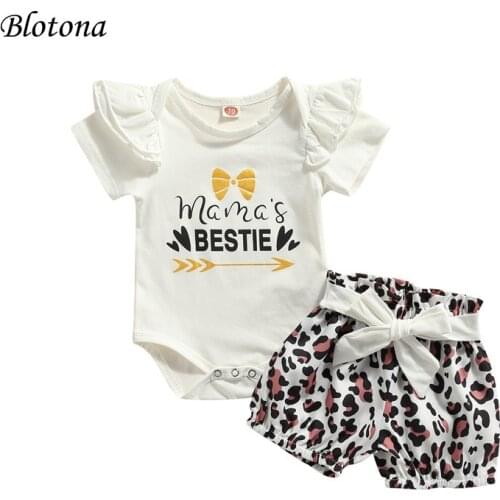 Blotona Newborn Baby Short Sleeve Romper + Shorts + Bow Belt, Leopard Print Chic Letter Summer Clothing Set, 0-24Months