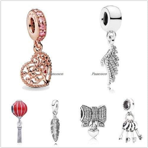 Authentic 925 Sterling Silver Rose Openwork Tree Of Love With Crystal Pendant Beads Fit Pandora Bracelet & Necklace Jewelry