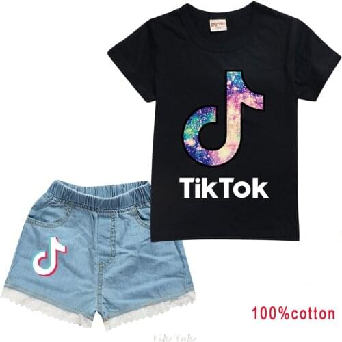 Tik Tok T Shirt Baby Boys Girls Summer 2PCS Set Printed Tik Tok Sports Suit for Kids T-Shirt Shorts ChildrenS Clothing