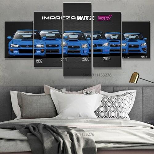 Hd Print Home Decoration Wall Art Modular 5 Pieces Blue WRX STI Car Fashion Poster Painting Canvas Picture For Living Room Frame