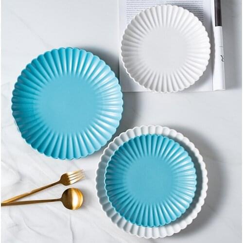 Ins Net Red Plate Northern Europe Chrysanthemum Plate Ceramic Dish Plate Western Food Plate Salad Plate Household Tableware