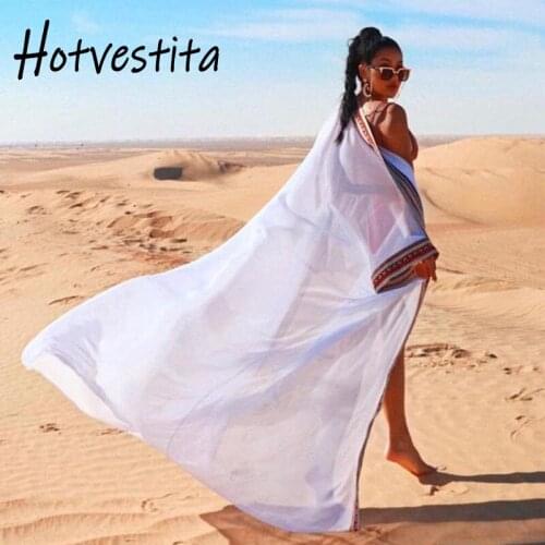 Hotvestita Kaftan Long Dress Beach Chiffon 3/4 Sleeve Summer Tunic Women Girdle Corset Sarong Loose Beachwrap Cover Up Cardigan