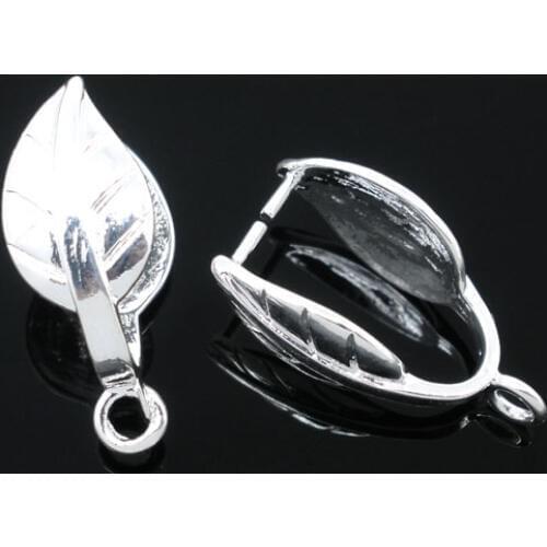 Lovely 10 SP Leaf Shape Pinch Clip Bails Beads 20x10mm (B06599)