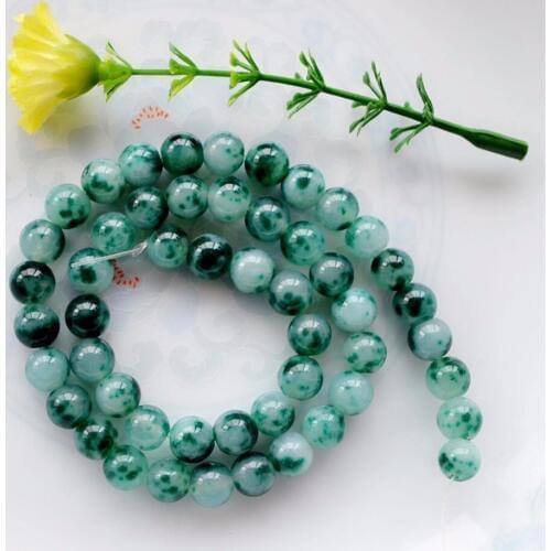 Min Order1 ) 6mm Fashion Natural Stone Green Mixed White Spots Chalcedony Loose Beads 15inch Wholesale Jewelry Making Design