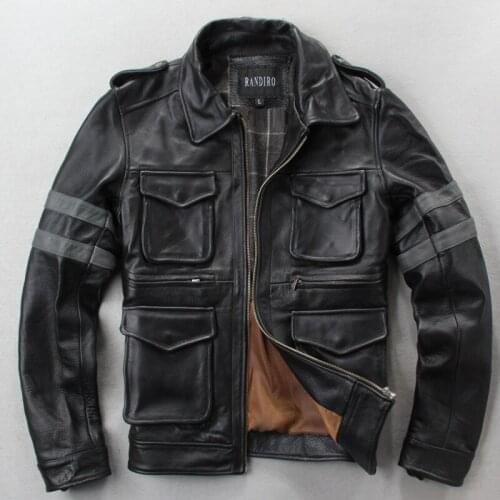 Mens Leather Jacket Vintage Genuine Leather Jacket Men Streetwear Motor Jacket Real Cow Leather Jackets Brown 1127 YY447