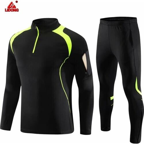 Arm zip pocket Soccer tracksuit 2019 boys men winter Training Football Uniform Sweatshirt long pants black