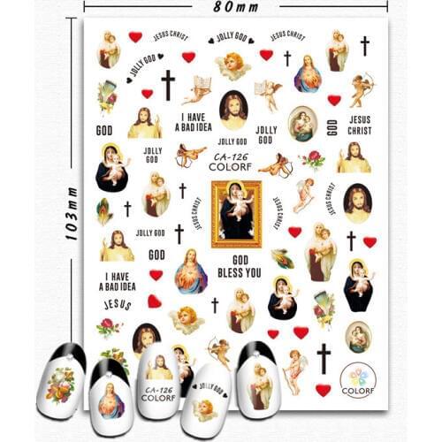 Newest CA-126 Jesus 3d nail art sticker nail decal stamping export japan designs rhinestones decorations