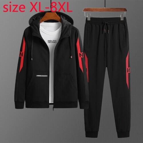 New Arrival Jacket+pants Fashion Suepr Large Spring Men Extra Large Knitted Hooded Sportswear Casual Plus Size XL-5XL6XL 7XL 8XL