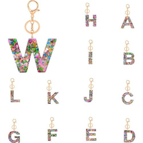 New Letter Keychains Colorful Love Heart Sequins Resin Key Chain English Alphabet Keyring Handbag Hanging Decoration Key Ring