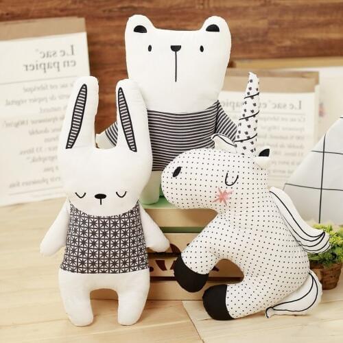 Nordic Style Rabbit Unicorn Bear Pillow Cushion Toys, Cotton Animal Plush Toys, Childrens Toys, Baby Room Decoration