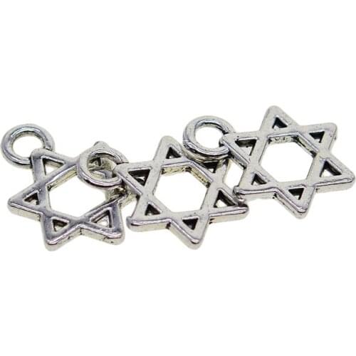 200Pack Antique Silver Color Alloy Hexagon Pendant Charms for Jewelry Making Crafts