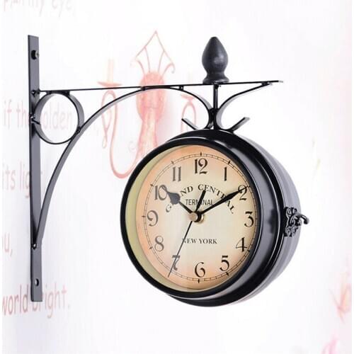 Hot Classic Retro Wall Clock 22CM Double Sided Outside Bracket Clock Home Decoration