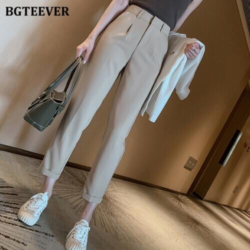 BGTEEVER Workwear High Waist Pockets Female Suit Pants Casual Loose Women Harem Pants 2020 Autumn Winter Pantalon Femme