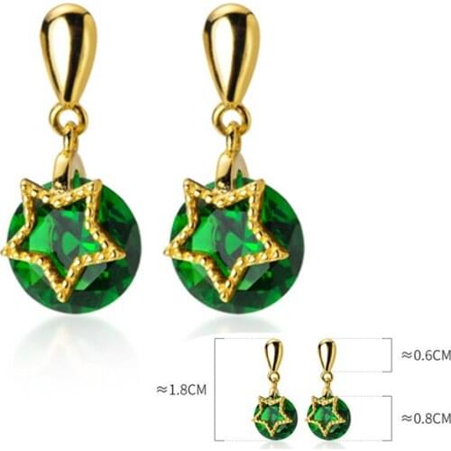 Retro Ins Simple Blackish Green Zircon Hollow Star Short Drop Earrings 925 Sterling Silver Charm Jewelry Small Earring 8mmX18mm