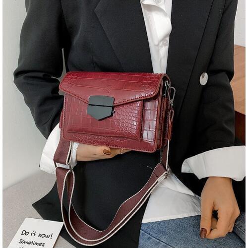 2020 Luxury Crocodile Pattern Crossbody Bags for Women Broadband Messenger Bag PU Leather Handbags Shoulder Bag sac main femme