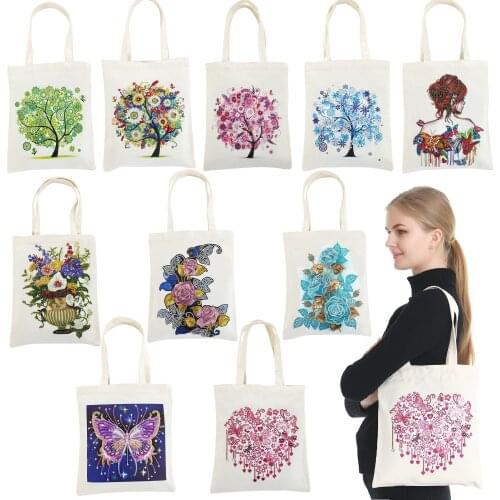 Diamond Painting Tote Bag Reusable Durable DIY Diamond Art Handbag Foldable Storage Bag Cross Stitch Embroidery Kit Art Craft