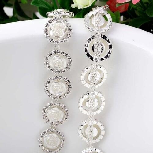Super shining! White Rose Fancy glass crystal sew-on Rhinestone chain apply to DIY Watch Decoration and wedding dress