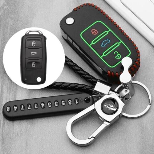 Luminous leather car key cover case for Volkswagen polo passat golf 5 6 jetta tiguan Gol CrossFox Plus Eos Scirocco Beetle