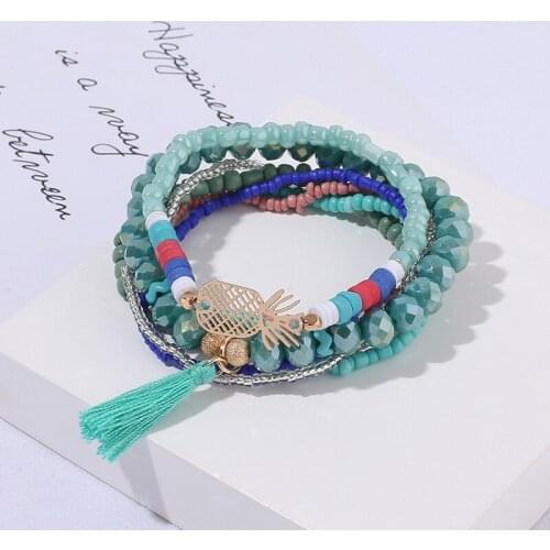 Bohemia Multilayer Tassel Bracelet &Bangle For Women Vintage Alloy Pineapple Pendant Bead Charm Bracelet Set Female Jewelry Gift