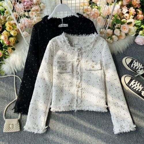 High Quality New Autumn Winter Women Single-breasted Vintage Tweed Woolen Jacket Coat Long Sleeve Tassel Short Jackets Outwear