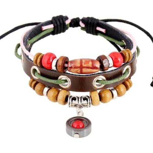 High Quality Bohemia Style Genuine Leather Wooden Beads Bracelet Women Fashion Strand Multi Layer Bracelets Bangle Jewelry