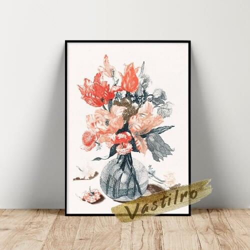 Johan Teyler Exhibition Poster, Teyler Flowers In A Vase Wall Painting, Flower Leaf Wall Art, Vintage Plant Prints, Idea Gift