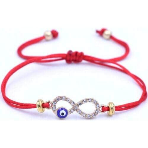 Trendy Silver Color Alloy Digital 8 Infinity Evil Eye Bracelet Red Thread Rope String Braid Bracelets For Women Mujer Friend