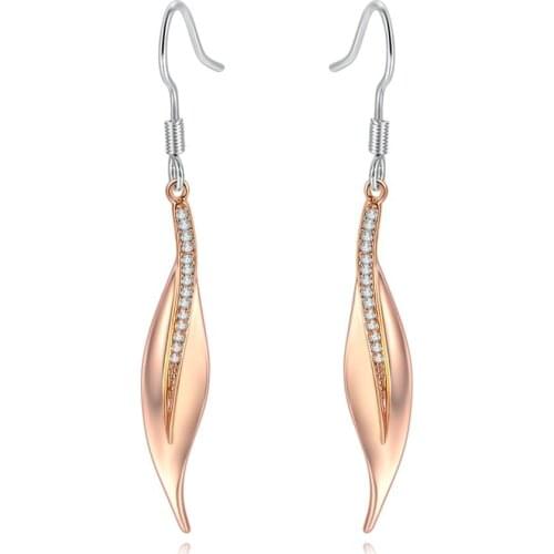 Classic Style Fallen Leaf Shape Drop Earring For Women Girl Cubic Zirconia Rose White Gold Color Gift Fashion Jewelry E395