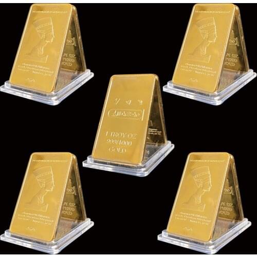 5PCS Gold Bullion Egypt Queen Cleopatra VII Philopator Pyramid 1 Troy OZ 999/1000 Gold Bars 50*28*3mm Coins Collectibles