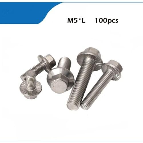 100pcs/lot DIN6921 M5*8/10/12/16/20/25 Stainless steel hex flange bolt serrated flanged bolt
