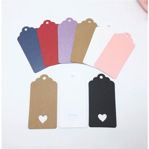 200Pcs/Lot Blank Candy Color Cardboard Hanging Kraft Paper Tags Label Note Price With Hollow Heart Tags For Bags Boxes Ornament