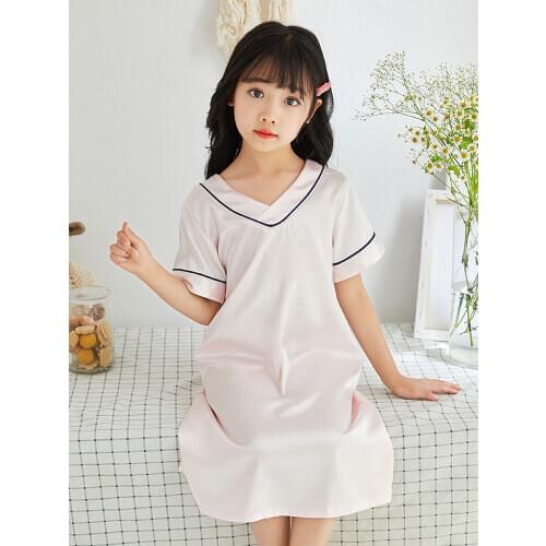 2021 Summer Mother And Girls Nightdress Kids Pajamas For Girls Home Clothes Children Silk Night Dress Solid Color Nightgown