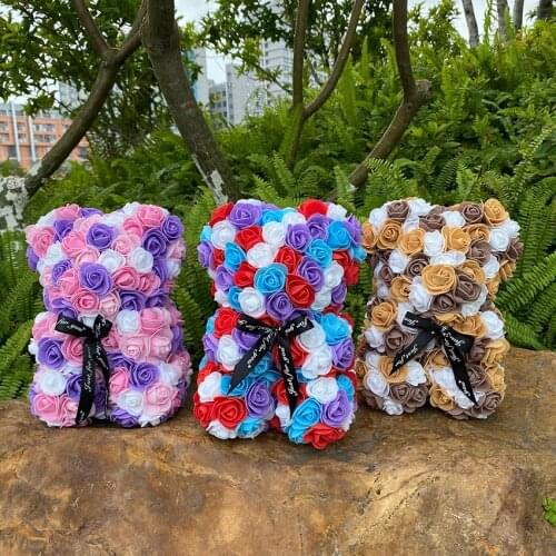 25cm Teddy Rose Bear Valentines Day Gift Artificial Rose of DIY Rose Bear Accessories for Home Wedding Birthday Women Gift