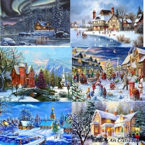 Hot New Diy Diamond Painting Winter Town Embroidery Snow Scene Full Round Square Drill Mosaic Pictures Cross Stitch Home Decor