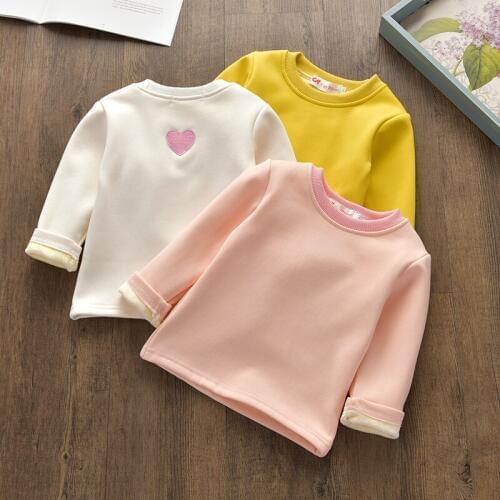Free Drop Shipping Children Tracksuits Kids Velvet T Shirt Heart Print Baby Girl Tops Tees Kids Pullover Sweaters Baby Clothes