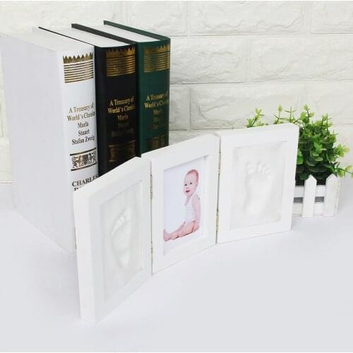 Newborn Safe Clean Non-Toxic Clean Touch Tri-fold Hand And Foot Print Baby Solid Wood Photo Frame Keepsake Frame For Newborn