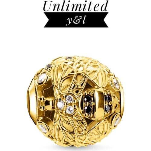 Gold Color Bee Charm Beads 925 Sterling Silver Thomas Fashion Good Jewelry Accessories fit Bracelet Necklace for Women Men Gifts