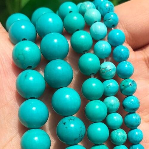 Natural Blue Turquoises Stone Round Loose Spacer Beads for Jewelry Making 4-12mm Round Beads DIY Bracelet Accessories 15