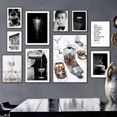 Gentleman Whiskey Champagne Cocktail Wall Art Canvas Painting Nordic Posters And Prints Wall Pictures For Bar Living Room Decor