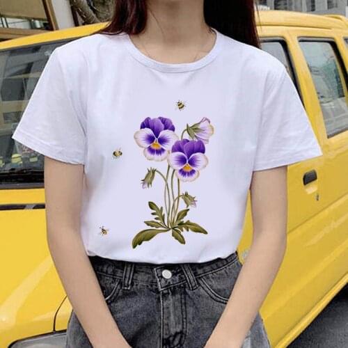 Colorful flower Fashion Print T-shirt Womens T-shirt Ladies Casual Harajuku Graphic T-shirt Short Sleeve beauful flower Tshirt