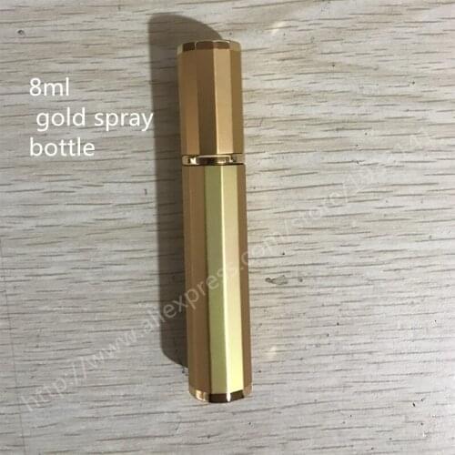 Hot sale 500Pcs/lot 8ml Glass Spray Bottles , 8CC Glass Perfume Bottle With Gold Shell, Small Travel Packing Container
