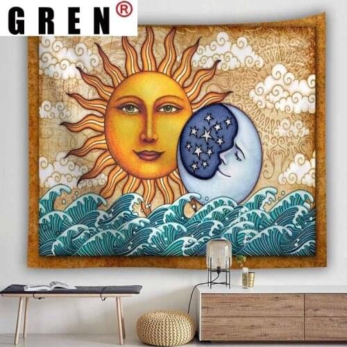 GREN Psychedelic Tarot Sun Moon Tapestry Wall Hanging Wall Covering Rugs Background Cloth Beach Mat Blanket Art Home room Decor