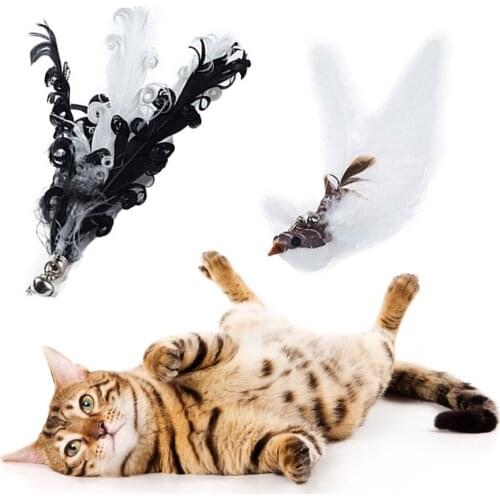 Legendog Cat Toy Attachment Interactive Faux Feather Kitten Teaser Wand Funny Cat Refill Toy Kitten Favors Pet Supplies