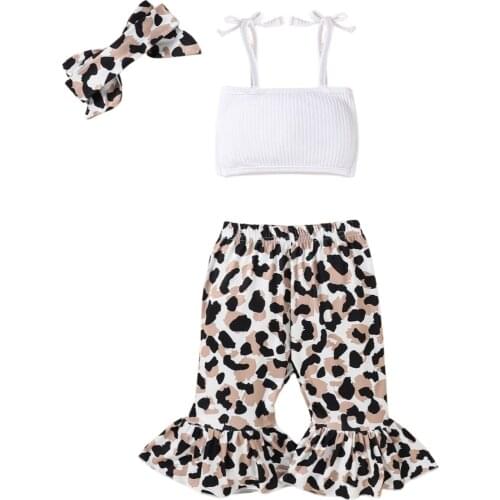 Toddler Girls Watermelon Outfits Ruffle Tie Back Crop Top Sleeveless Camisole Fruit Print Wide Leg Pants Summer