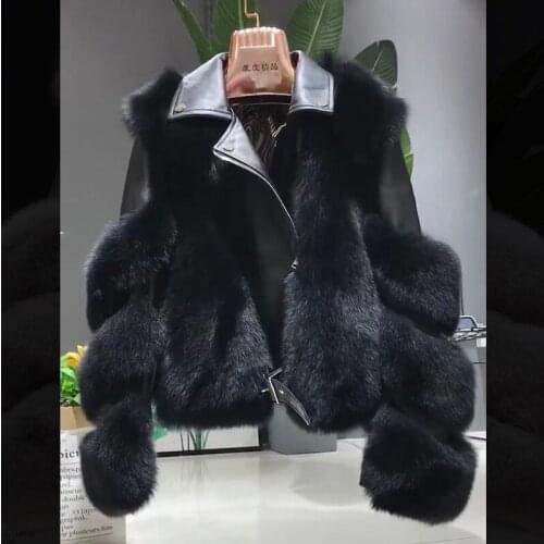 Leather grass 2021 new motorcycle luxury fox fur jacket women fashion coat fox fur coat with fox fur winter fashion