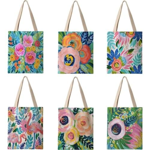 Beautiful Floral Shoulder Bags Canvas Bags for Women 2020 Double Sides Printing Student Book Bags pocket inside AKB01258