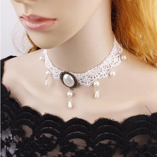 ANIWON Lace Choker Fashion Vintage Adjustable Wide Gothic Lace Necklace Tattoo Choker Clavicle Tassels Choker Chain Necklace