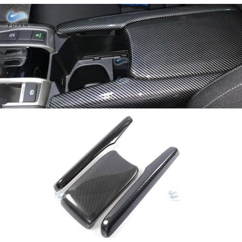 For Honda Civic 10th 2016 2017 2018 2019 2020 Car Interior Carbon Texture 3pcs Center Console Armrest Box Cover Protective Trim